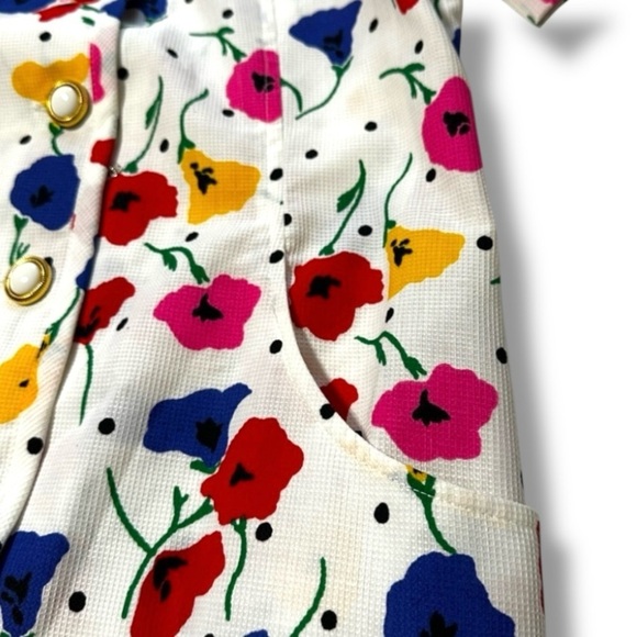 Vintage 80s CARELLE White Floral Button Up Dress Women’s Size Large Spring Retro - Picture 7 of 16